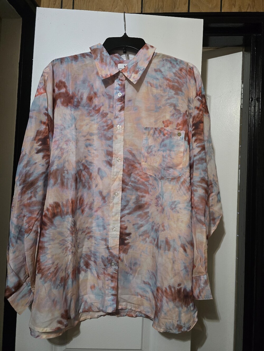 Kenzie + Francesca's Women's Tie-dye Sheer Oversized Button Down Shirt - Large